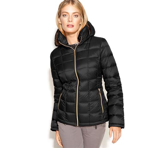 michael kors packable hooded puffer coat|Michael Kors lightweight puffer coats.